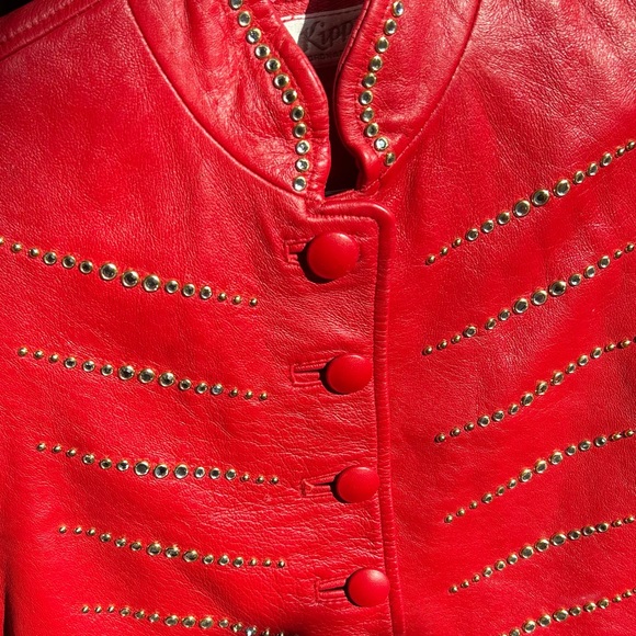 Vintage Kippys Coronado Red Leather Vest - Swarovski Rhinestones / Crystals Sz S - Picture 9 of 9